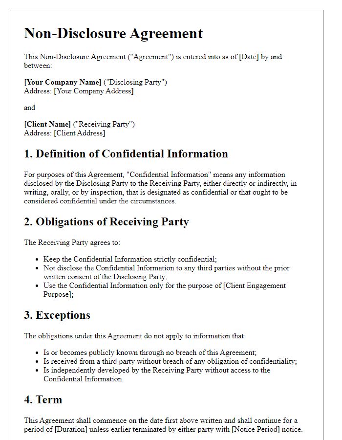 Letter template of Non-Disclosure Agreement for Client Engagement