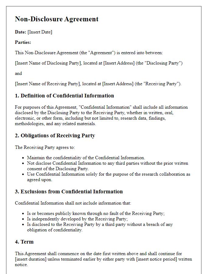 Letter template of Non-Disclosure Agreement for Research Collaboration