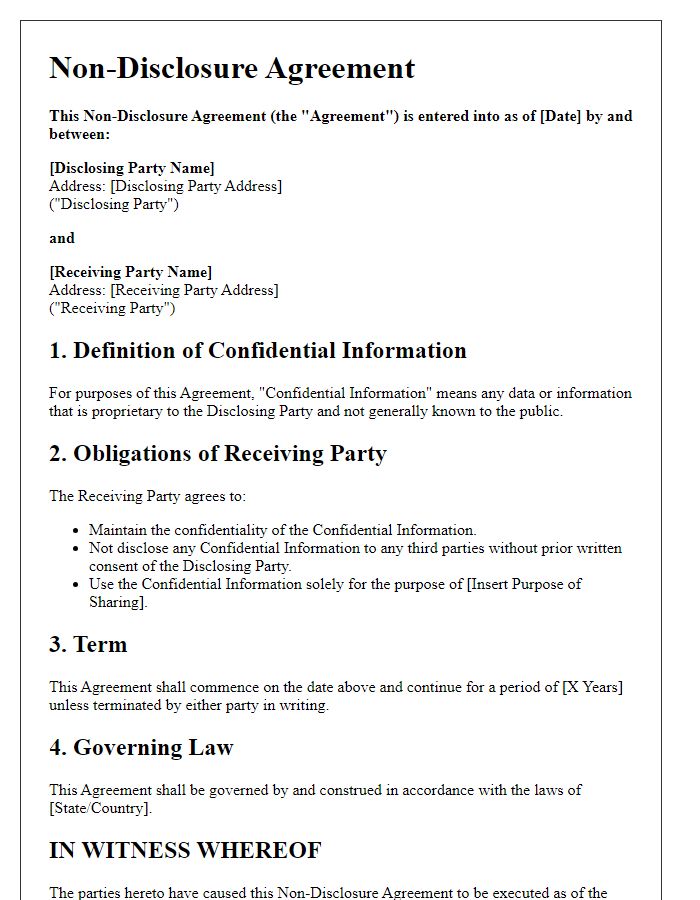 Letter template of Non-Disclosure Agreement for Technology Sharing