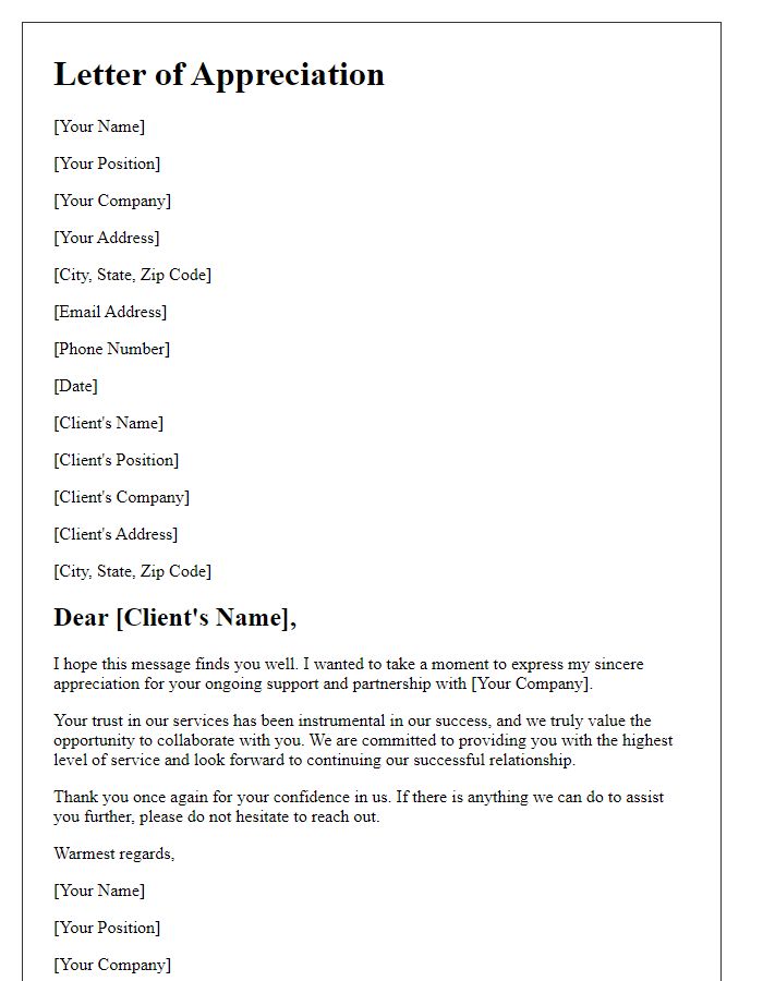 Letter template of appreciation for client support