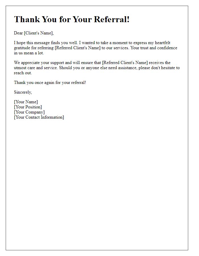 Letter template of thanks for client referrals