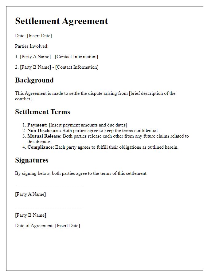 Letter template of conflict resolution settlement terms