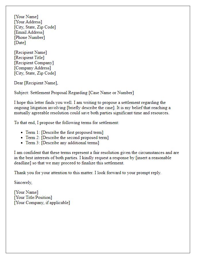 Letter template of litigation settlement proposal