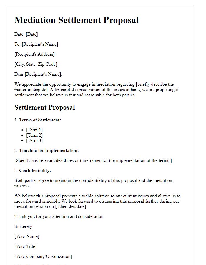 Letter template of mediation settlement proposal