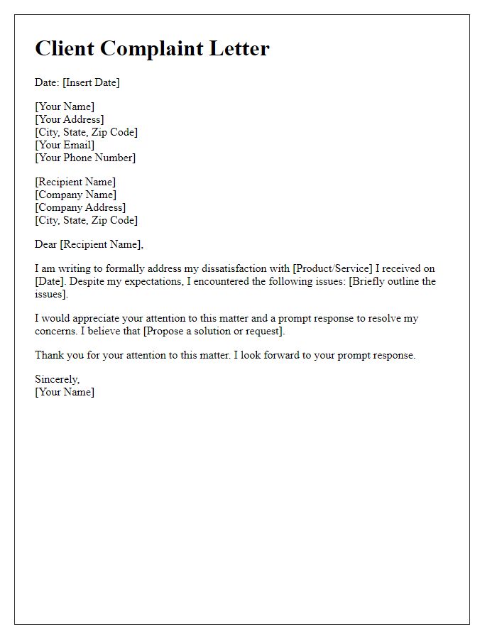 Letter template of Client Complaint Addressing