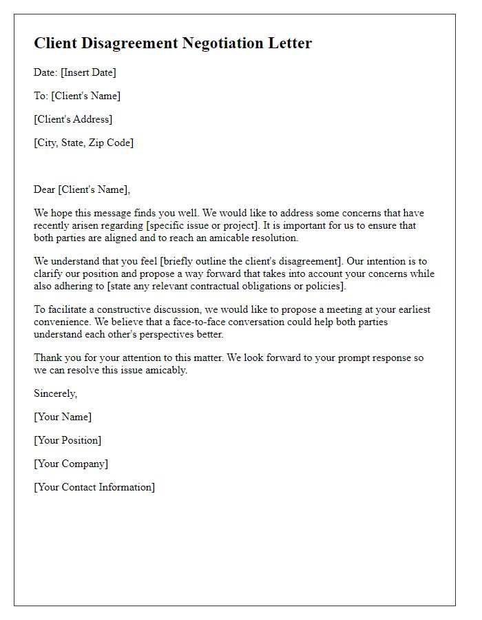 Letter template of Client Disagreement Negotiation