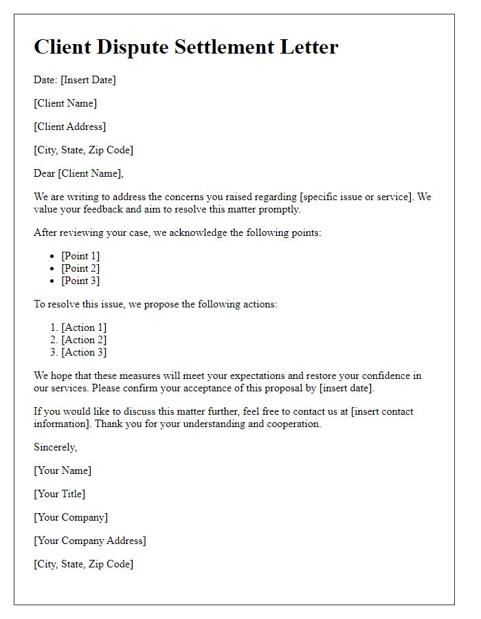 Letter template of Client Dispute Settlement