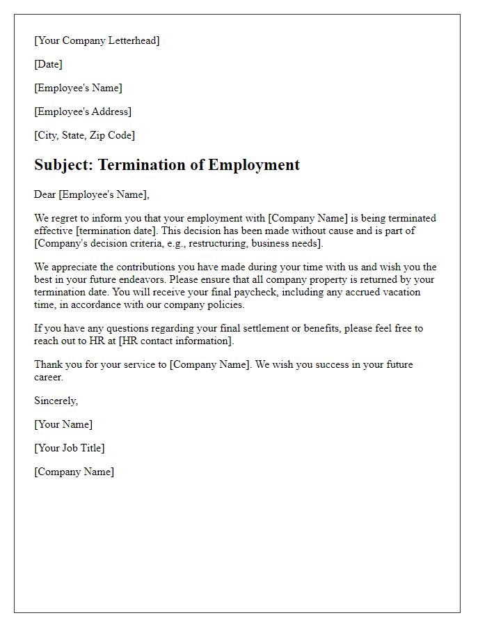 Letter Template For Termination Without Cause Free Samples In PDF