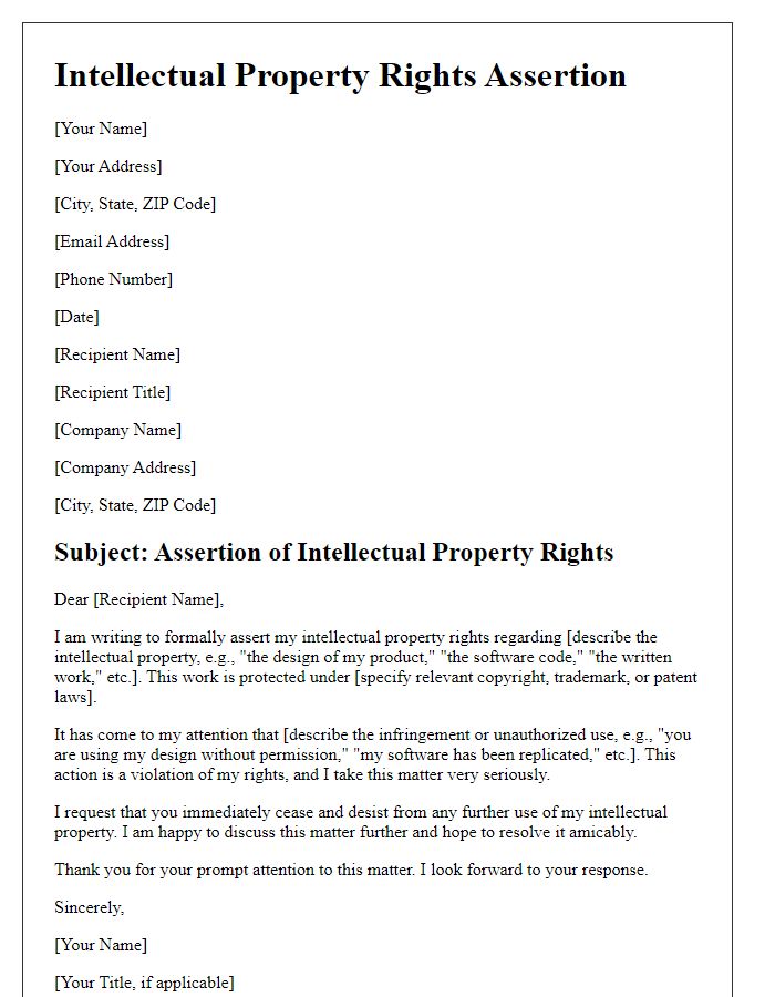 Letter template of intellectual property rights assertion