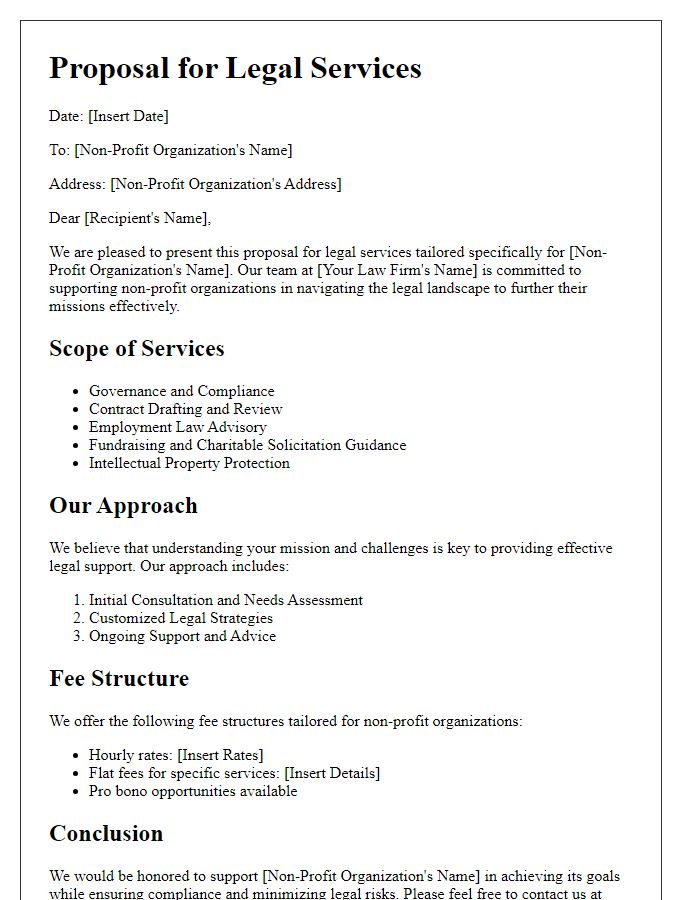 Letter template of legal services proposal for non-profit organizations.