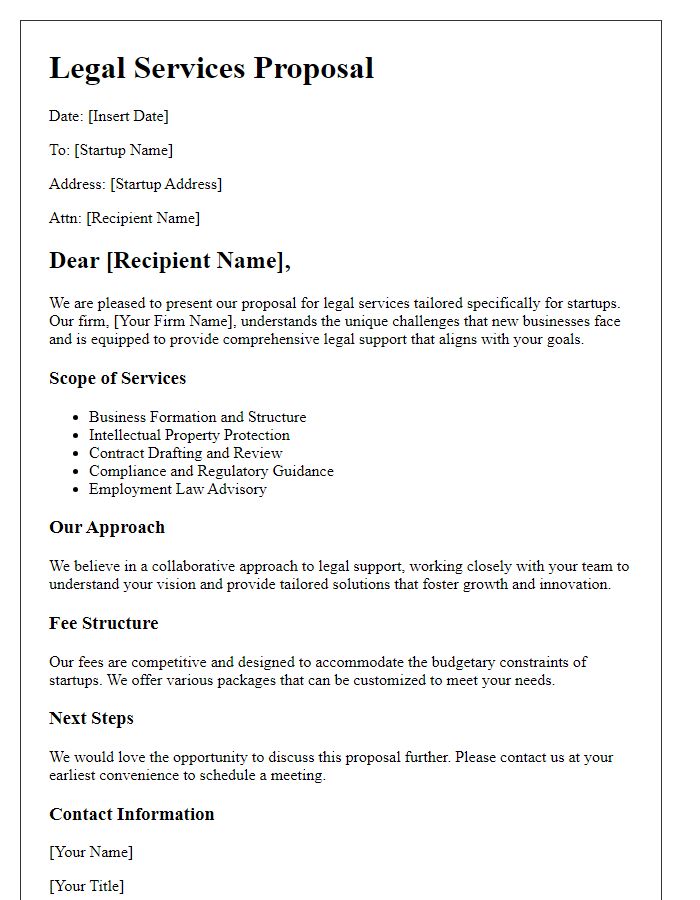 Letter template of legal services proposal for startups.