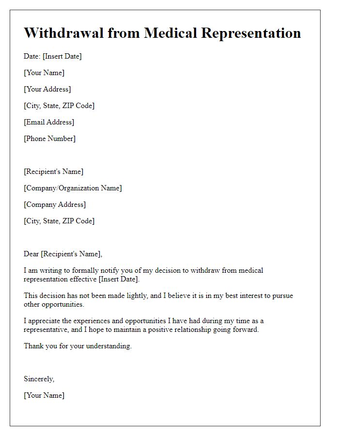 Letter template of withdrawal from medical representation