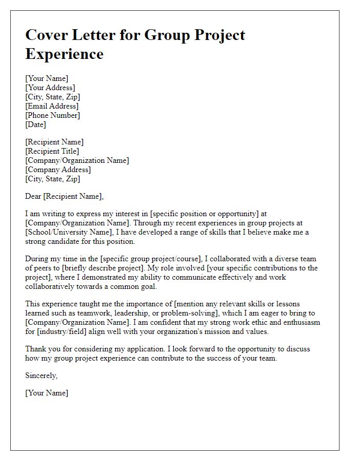 Letter template of group project experience cover letter