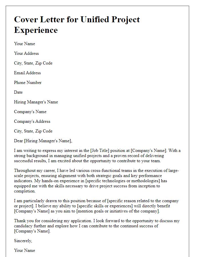 Letter template of unified project experience cover letter