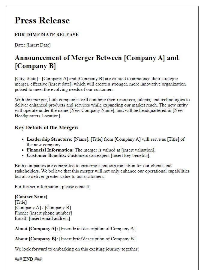 Letter template of business merger detail for media