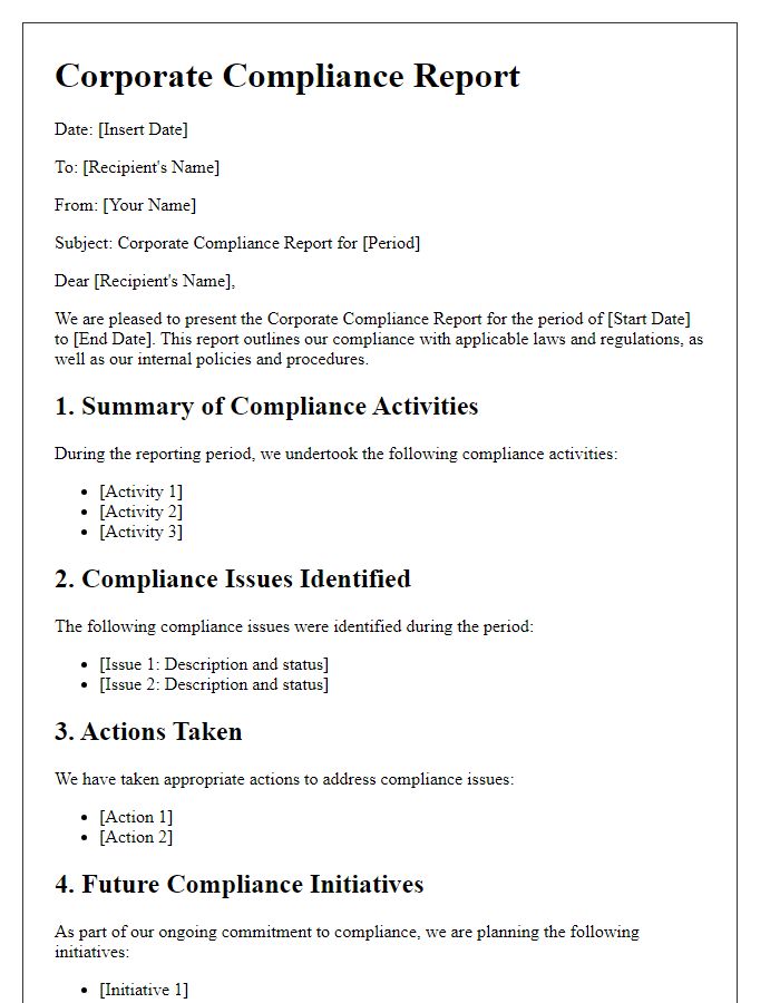 Letter template of corporate compliance report.