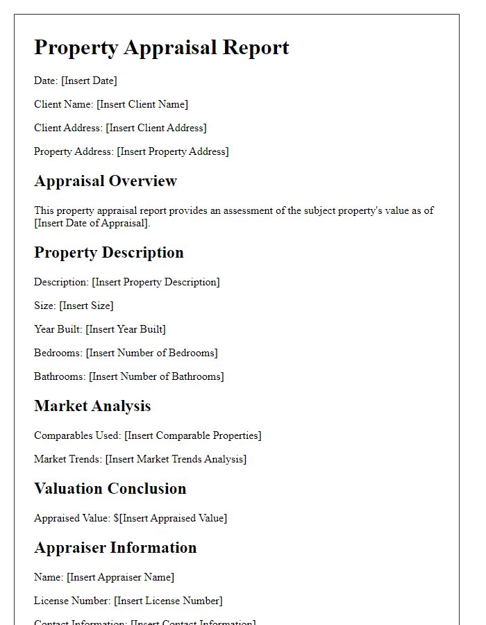 Letter template of property appraisal report