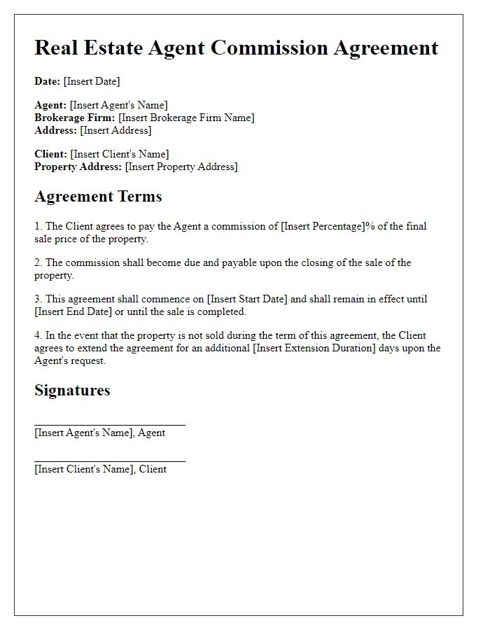 Letter template of real estate agent commission agreement