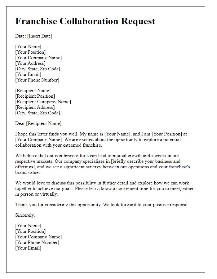 Letter template of franchise collaboration request