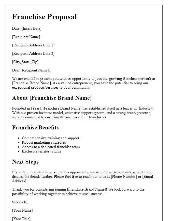 Letter template of franchise proposal for new franchisees