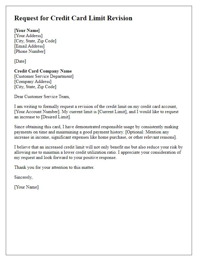 Letter template of solicitation for credit card limit revision