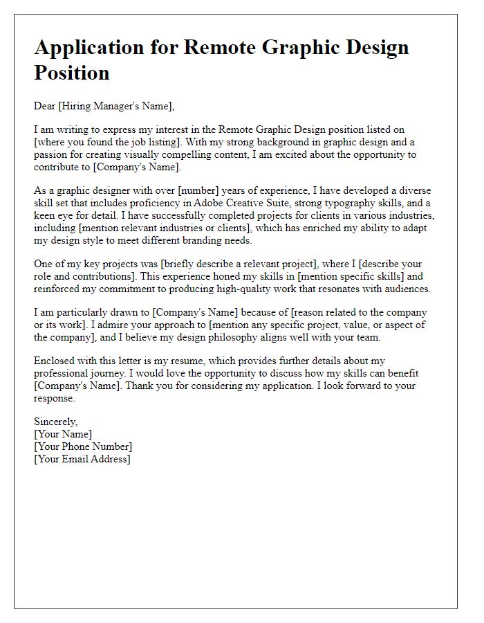 Letter template of remote job application for graphic design positions