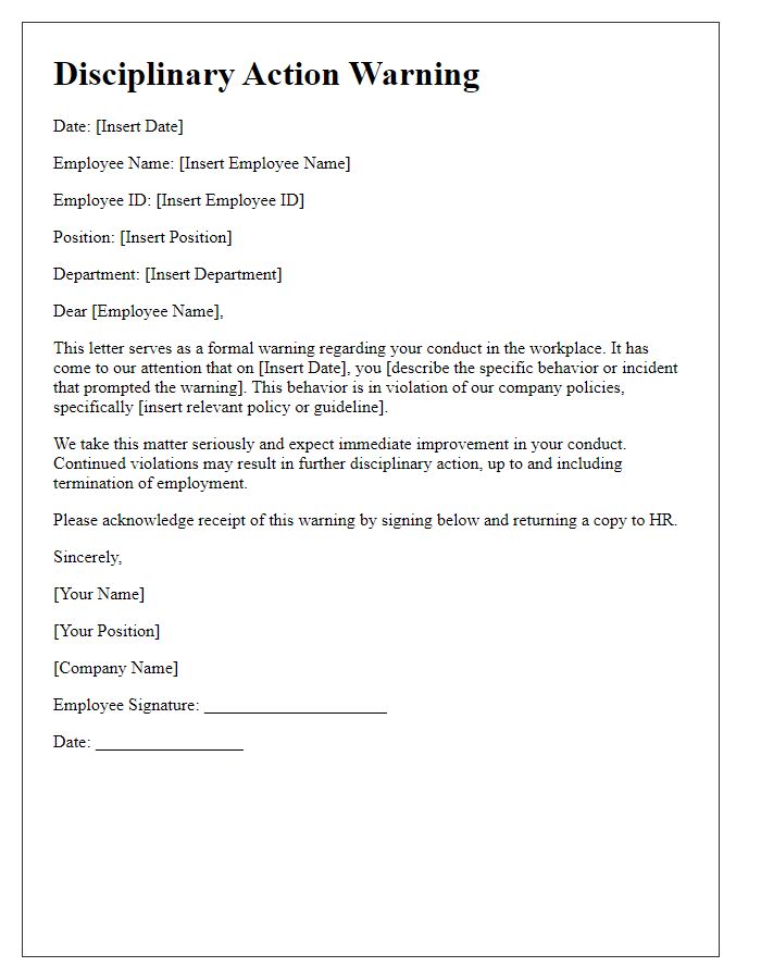 Letter template of disciplinary action warning