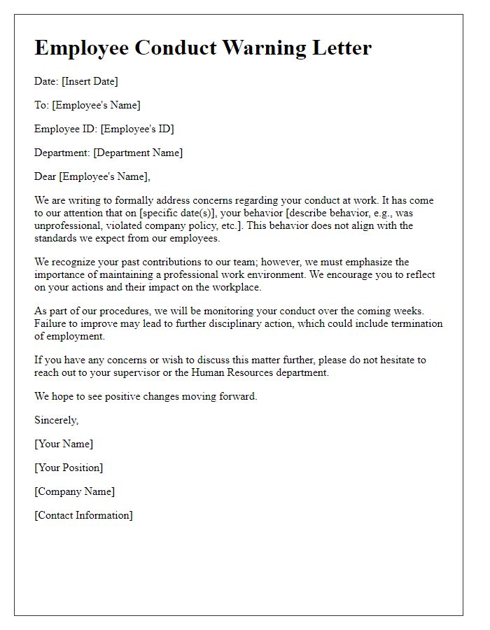 Letter template of employee conduct warning