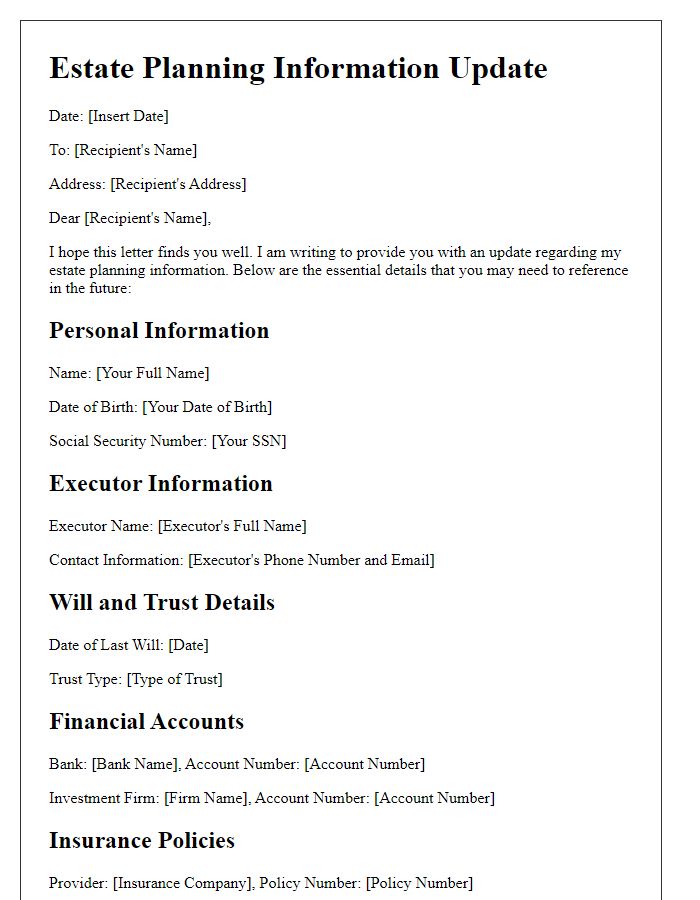 Letter template of estate planning information update