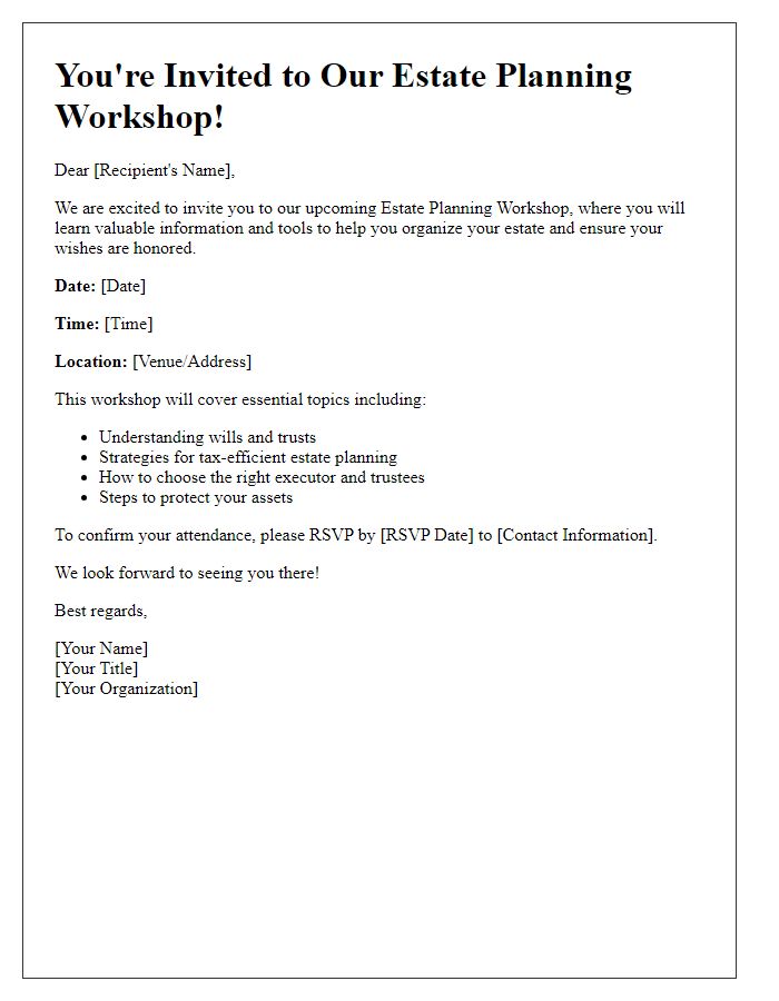 Letter template of estate planning workshop invitation