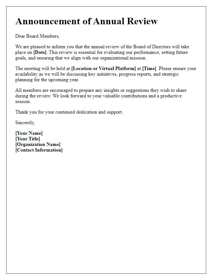 Letter template of board of directors annual review announcement