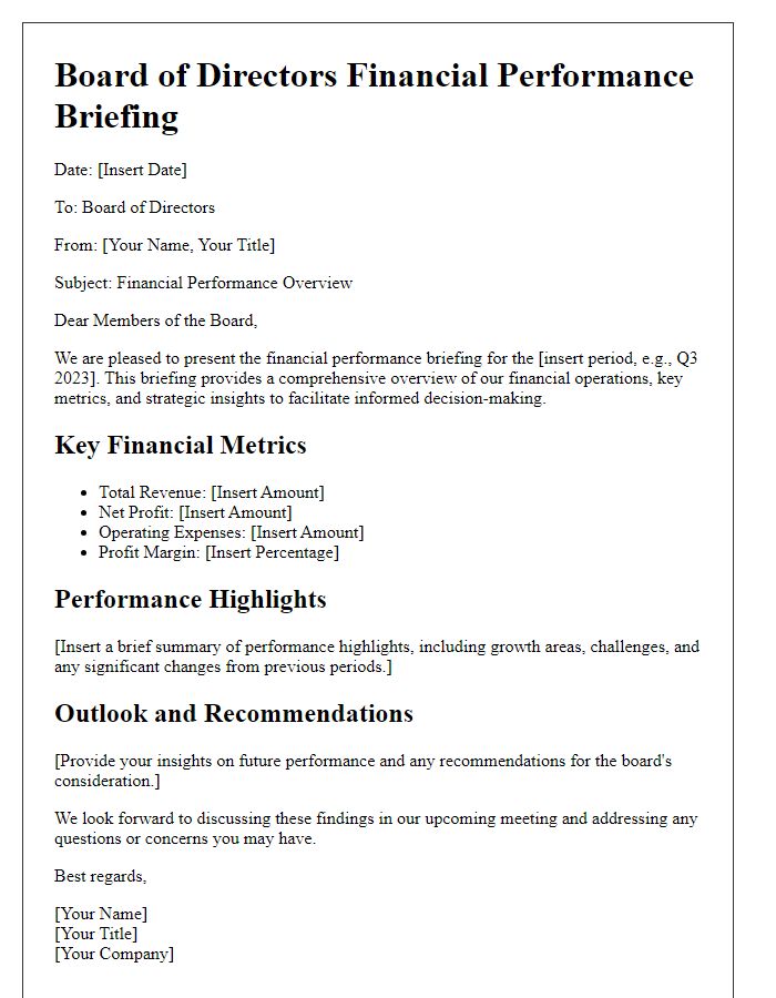 Letter template of board of directors financial performance briefing