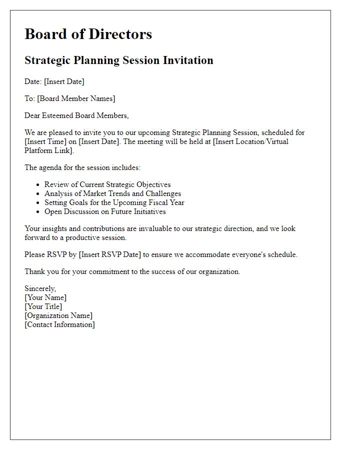 Letter template of board of directors strategic planning session