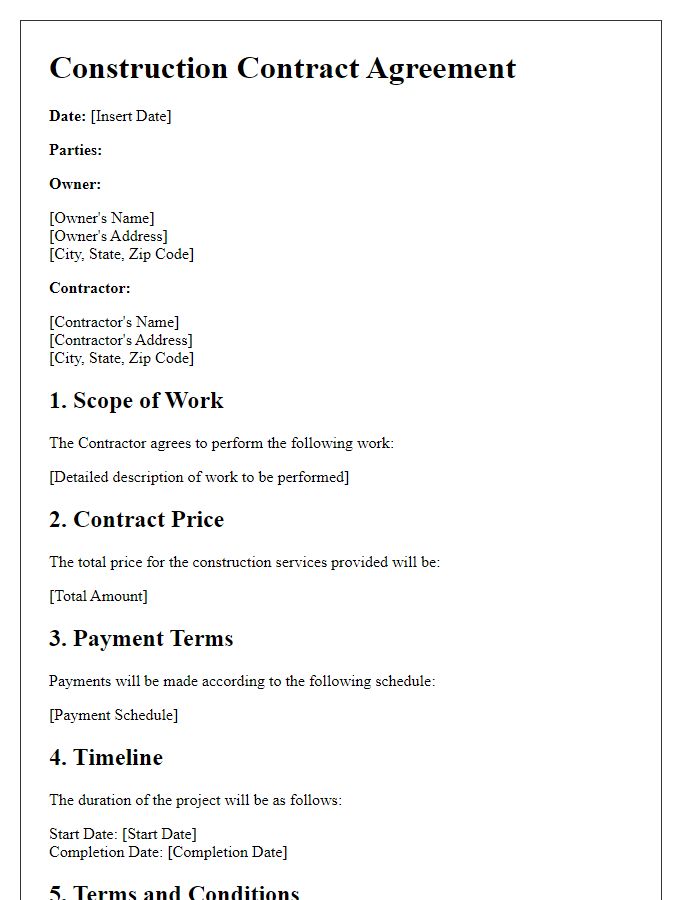 Letter template of construction contract agreement for commercial buildings