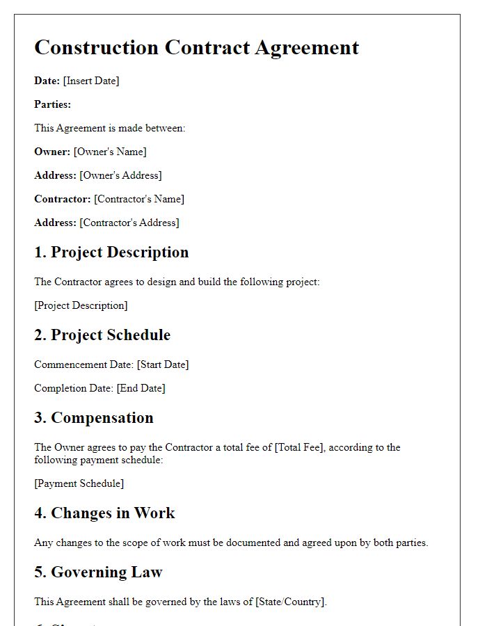 Letter template of construction contract agreement for design-build projects