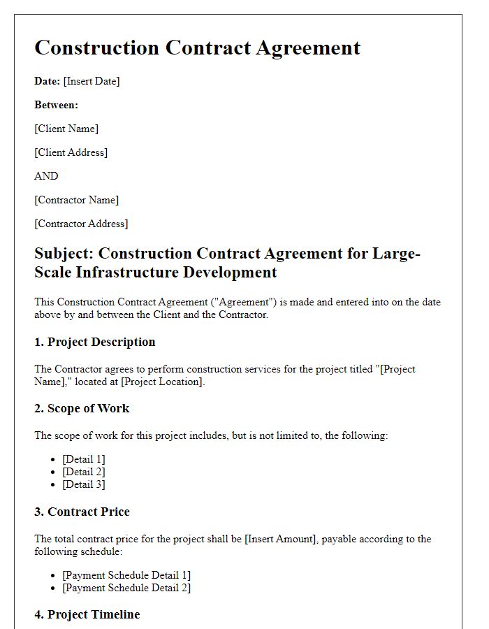 Letter template of construction contract agreement for large-scale infrastructure development