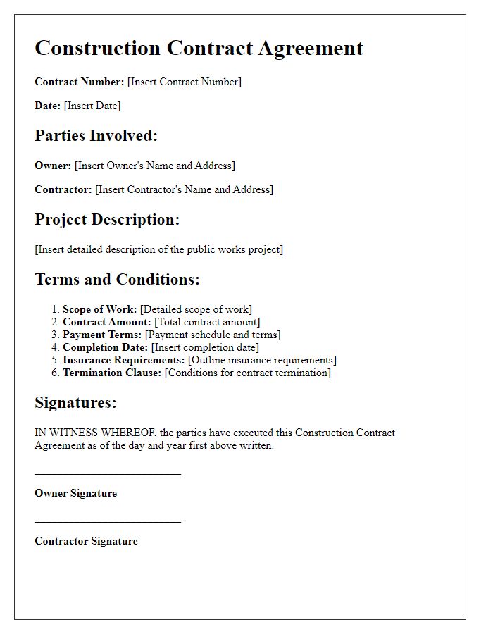 Letter template of construction contract agreement for public works contracts