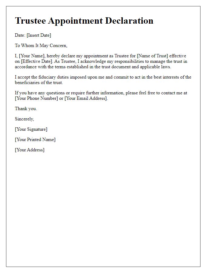 Letter template of trustee appointment declaration