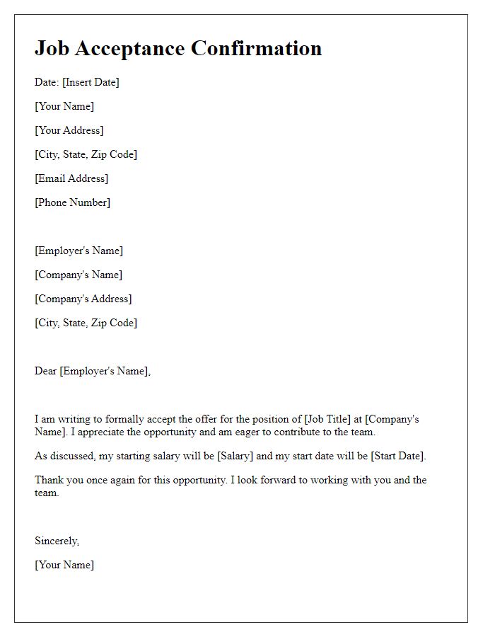 Letter template of confirmation for job acceptance