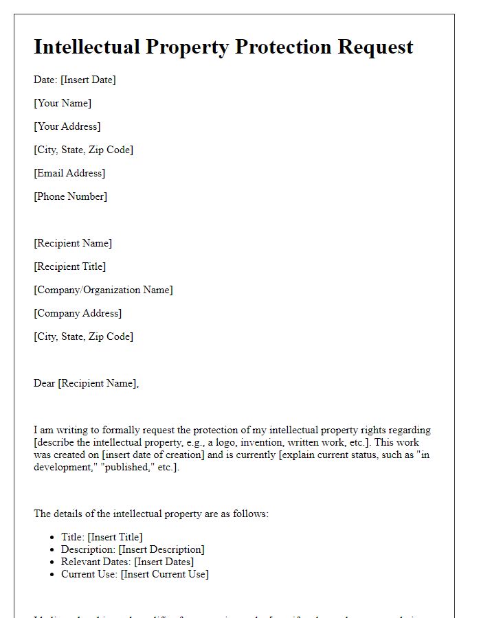 Letter template of intellectual property protection request