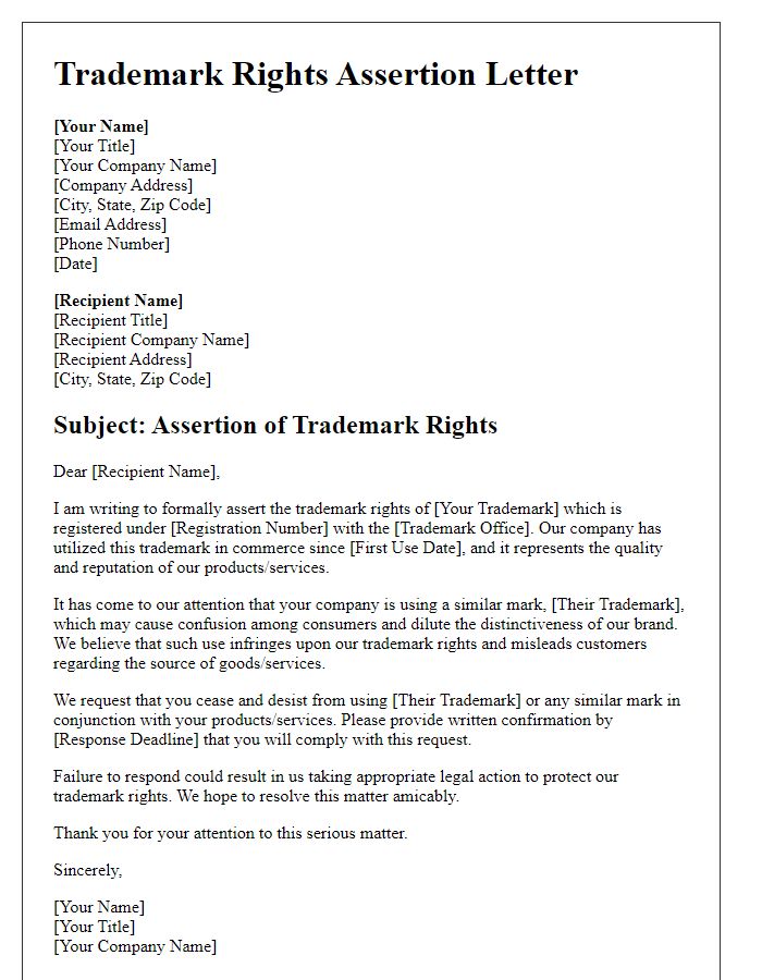 Letter template of trademark rights assertion