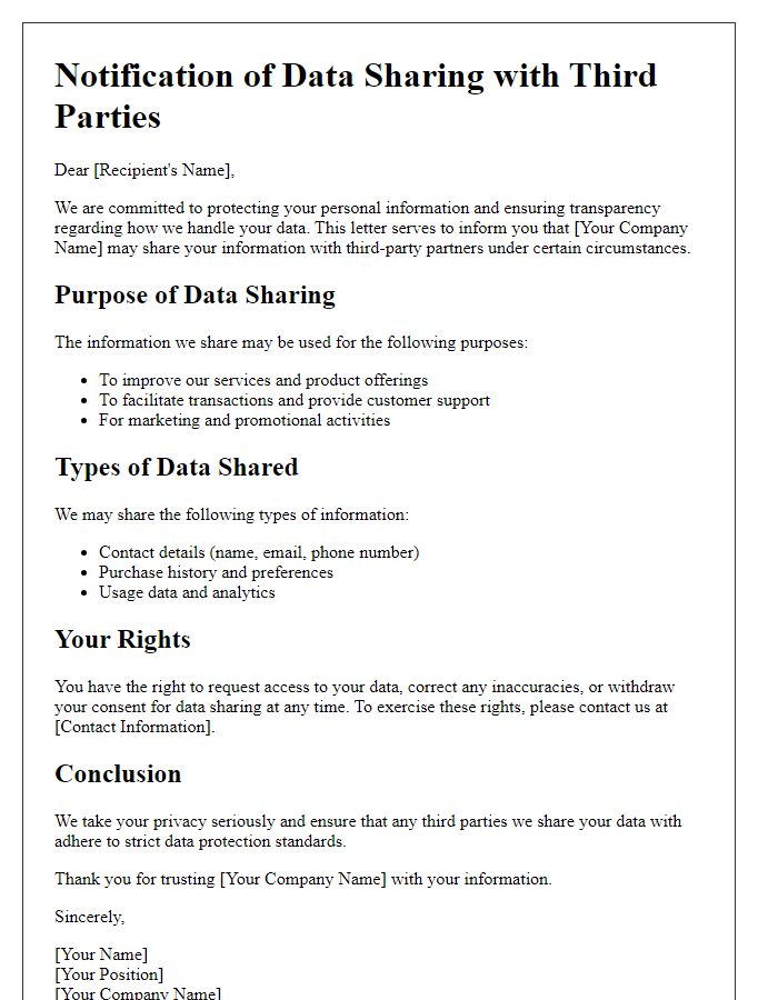 Letter template of information about third-party data sharing