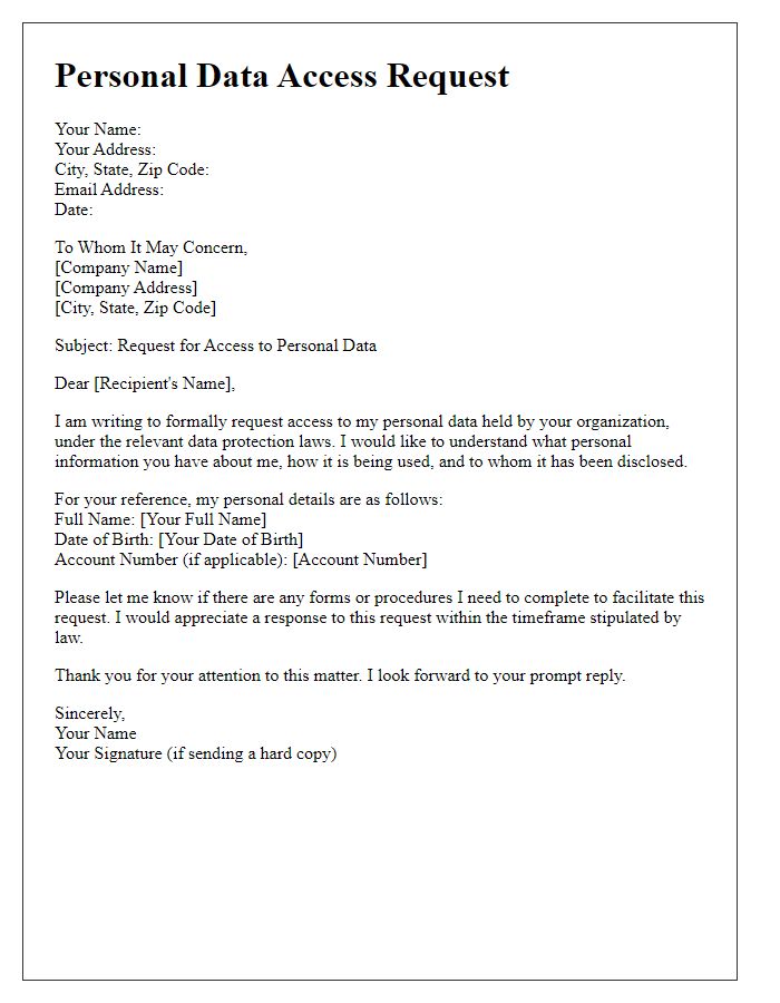 Letter template of personal data access request