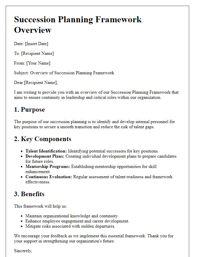 Letter template of succession planning framework overview