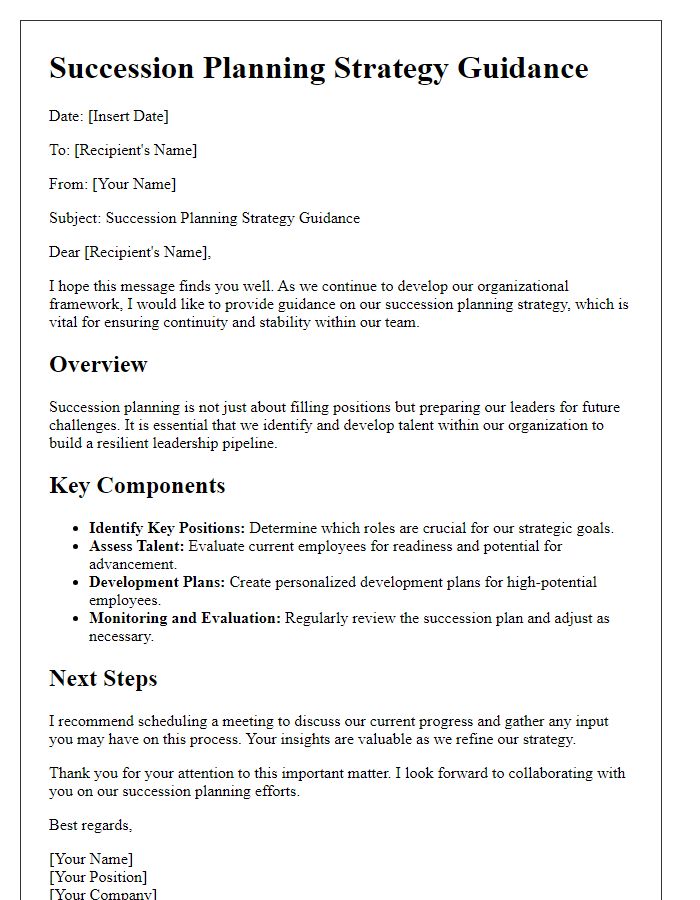 Letter template of succession planning strategy guidance