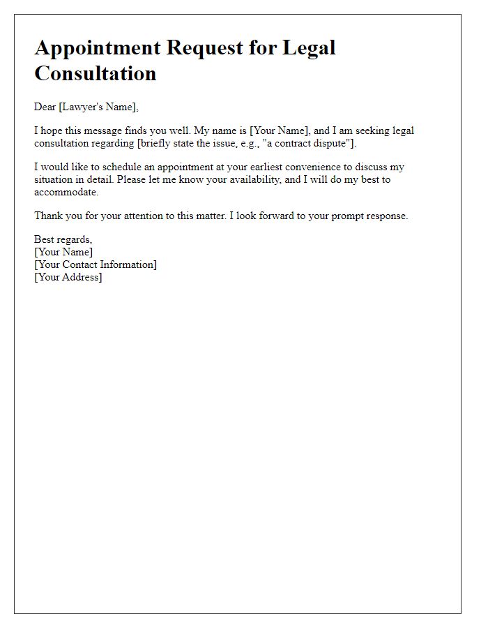 Letter template of appointment request for legal consultation