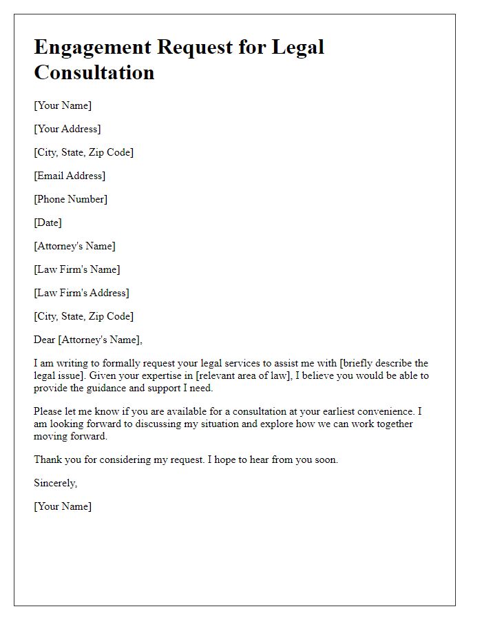 Letter template of engagement request for legal consultation