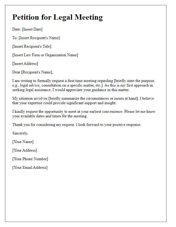 Letter template of petition for a first-time legal meeting