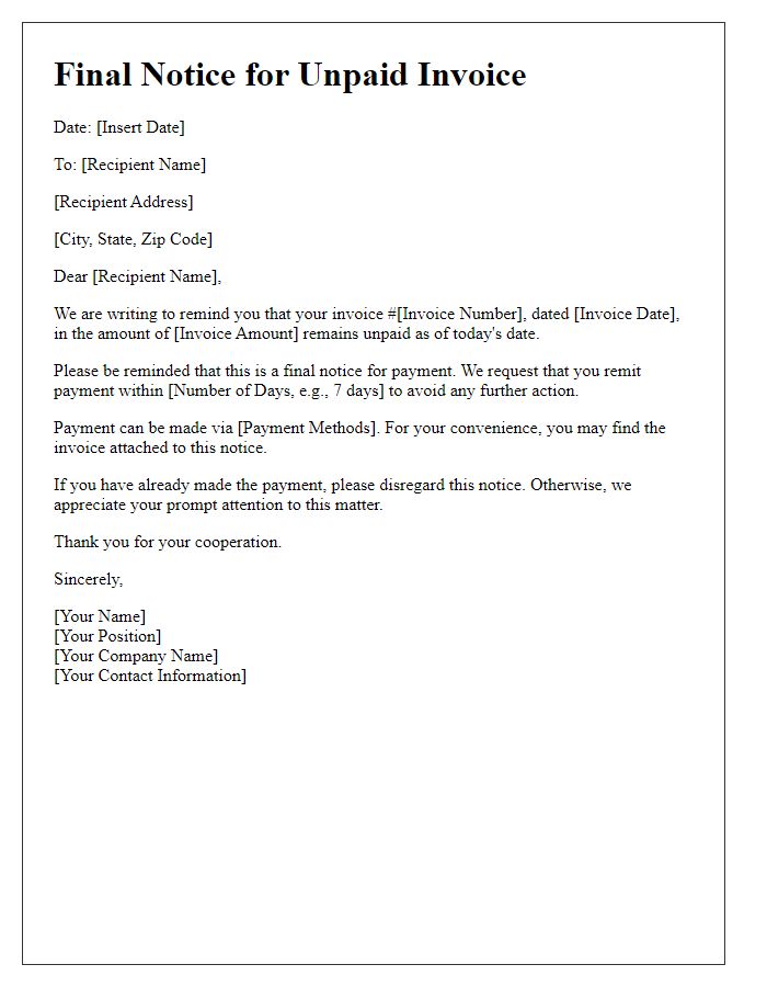 Letter template of Final Notice for Unpaid Invoice