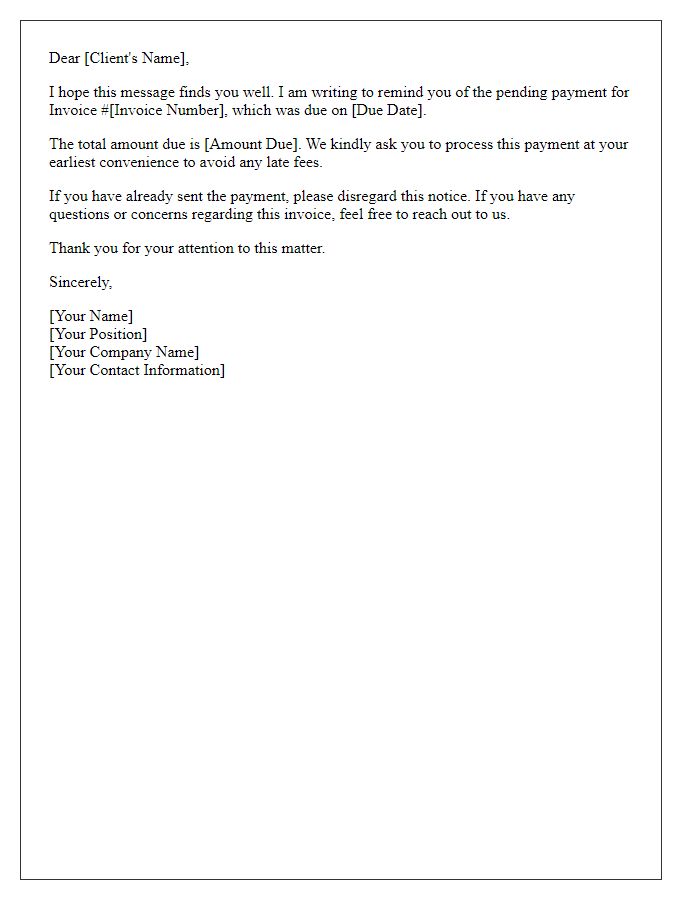 Letter template of Invoice Reminder for Pending Payment